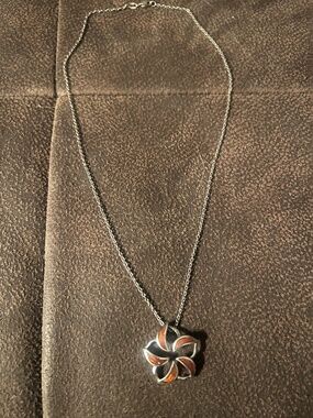 Na Hoku Silver and brown koa wood flower pendant Plumeria
